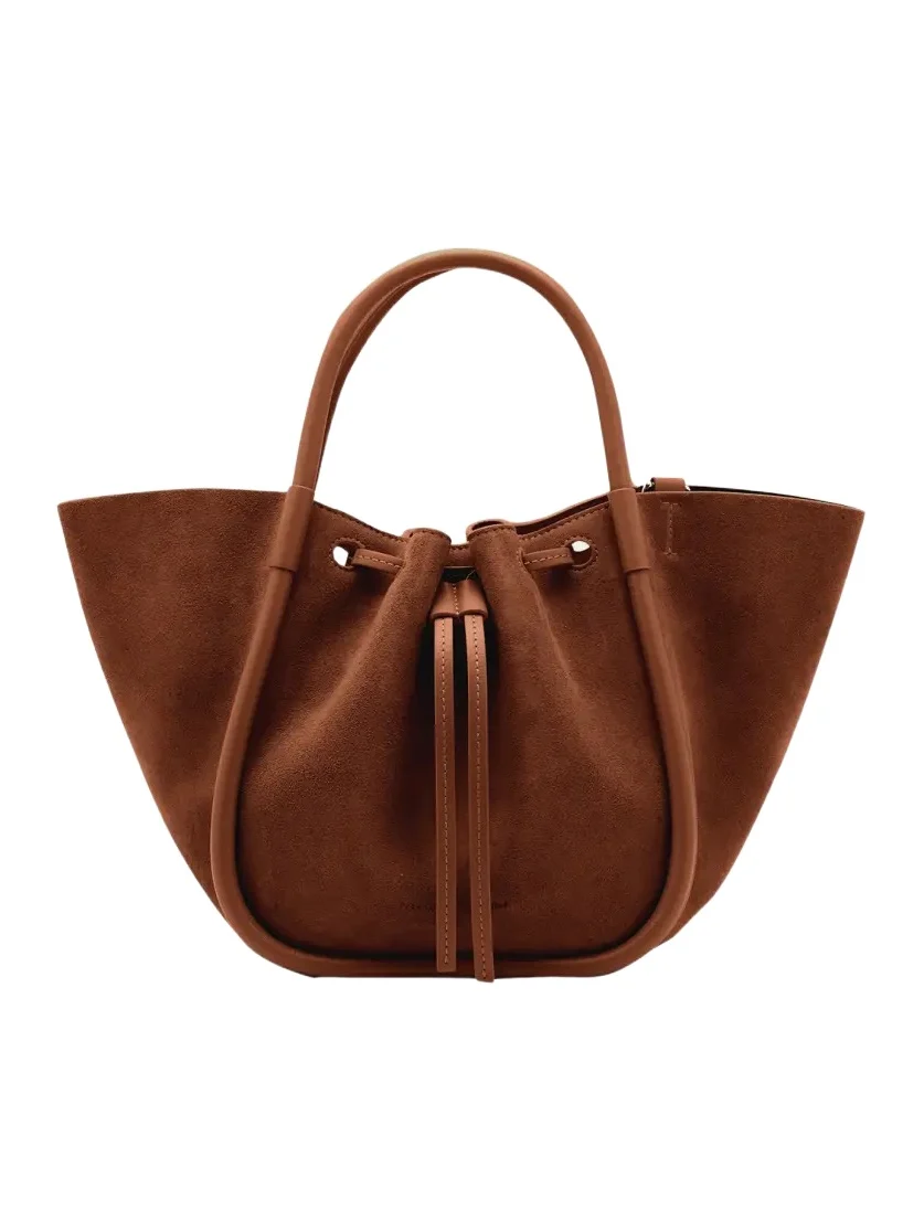 Small Ruched Suede and Leather Tote Bag Small Ruched Suede and Leather Tote Bag