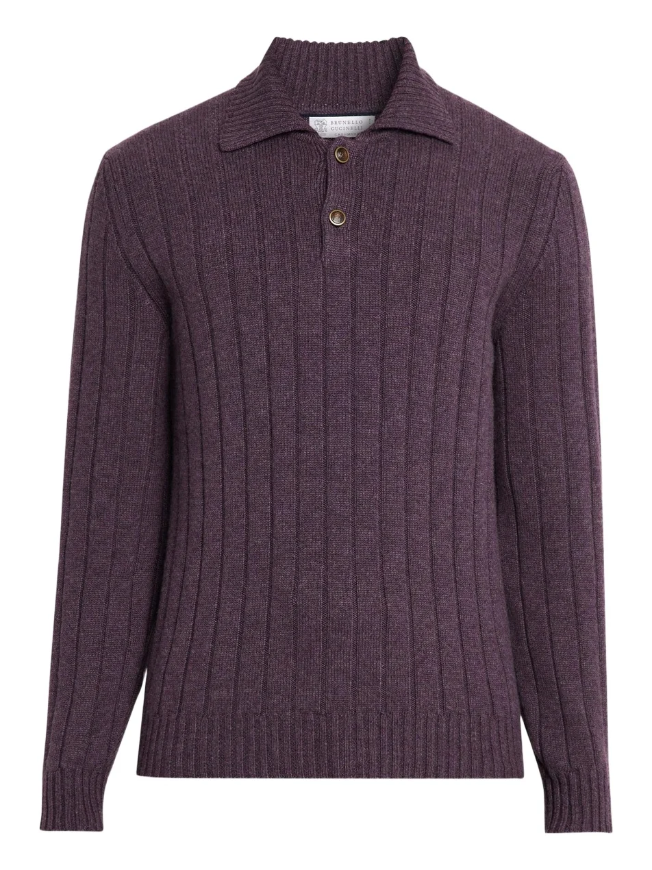 Men's Cashmere Rib-Knit Polo Sweater Men's Cashmere Rib-Knit Polo Sweater