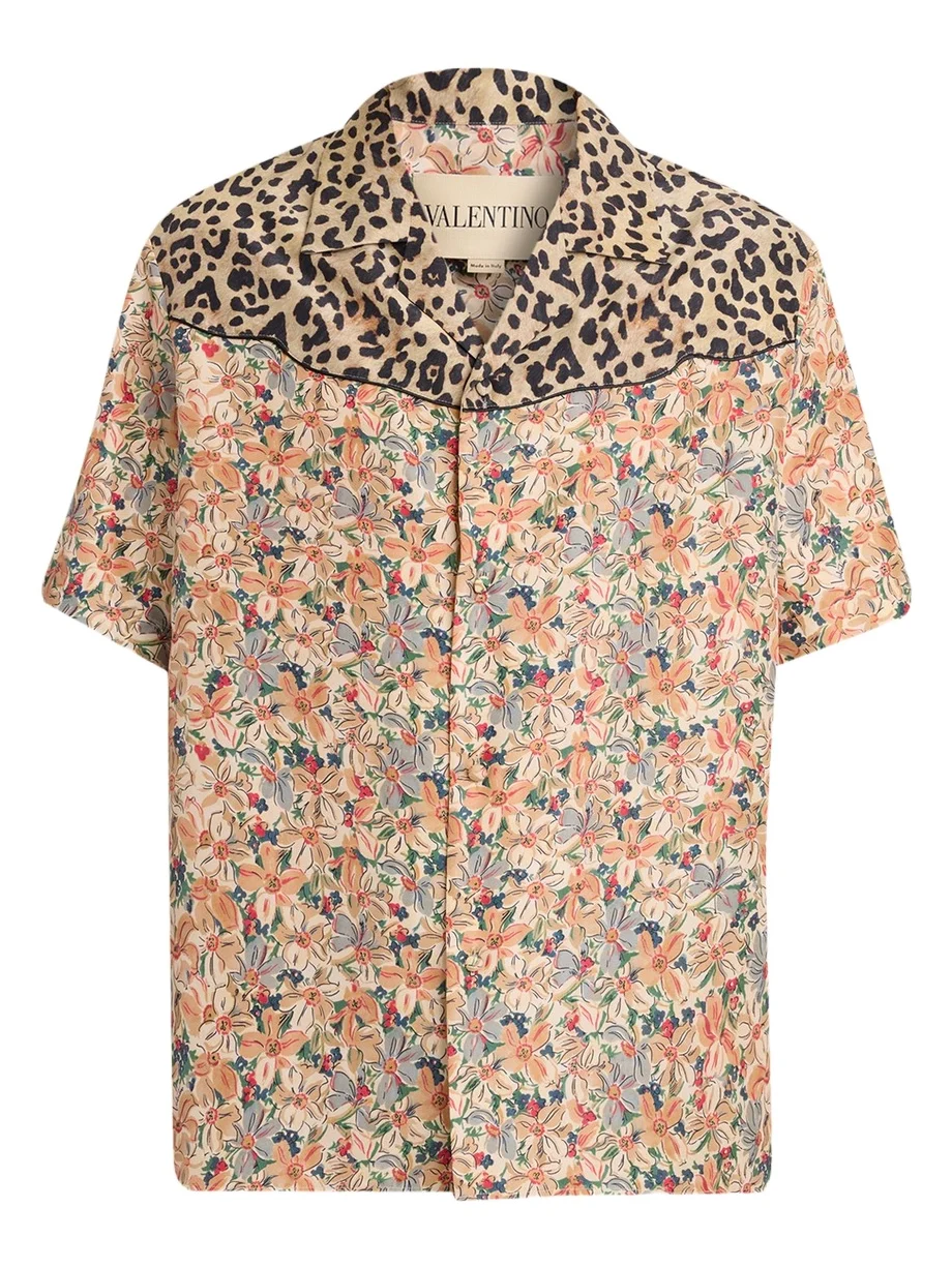Men's Leopard Floral Silk Camp Shirt