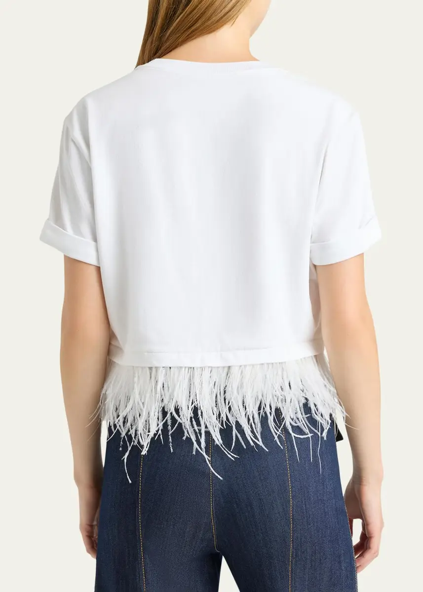 Cinq à Sept Cropped Feather-Trim Tee | Thumbnail 4