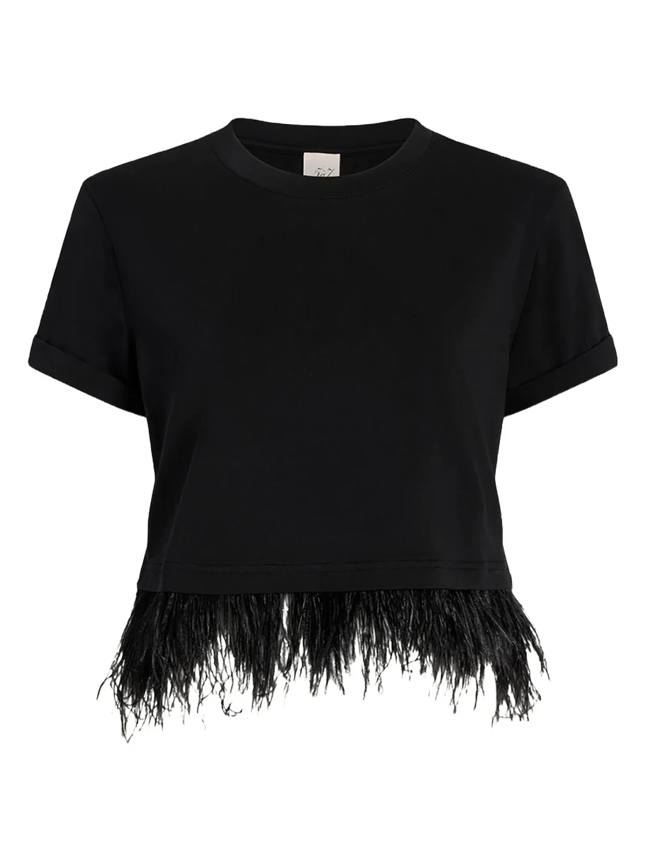 Cropped Feather-Trim Tee
