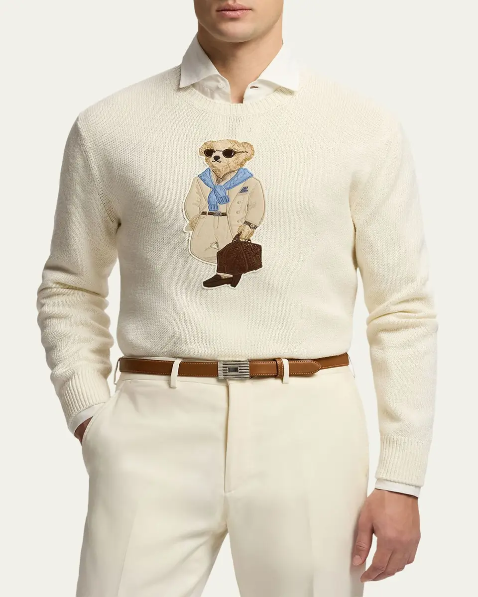 Ralph Lauren Purple Label Men's Silk Knit Polo Bear Crewneck Sweater | Thumbnail 4