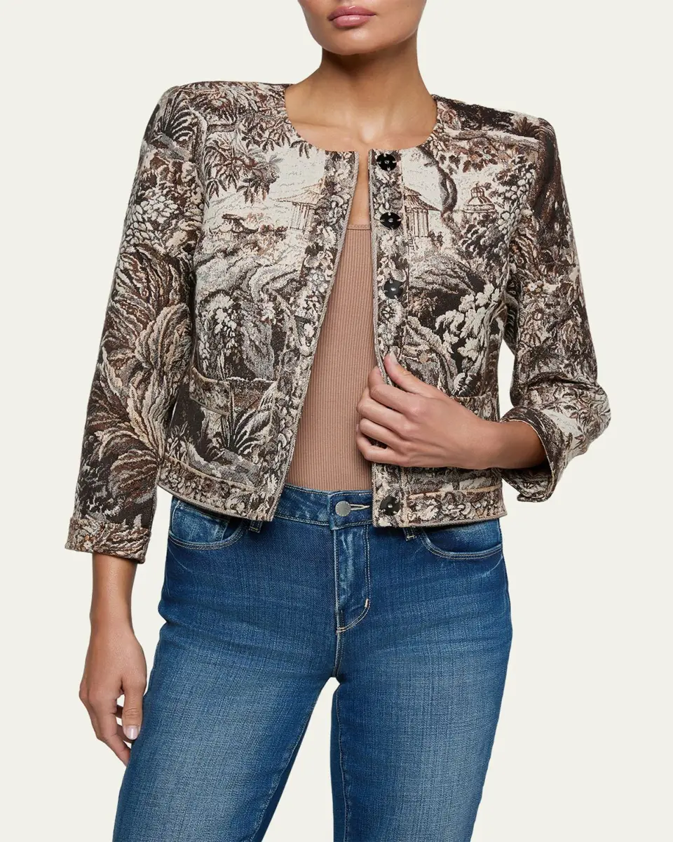 L'Agence Lian Collarless Tapestry Jacquard Jacket | Thumbnail 3 L'Agence Lian Collarless Tapestry Jacquard Jacket | Thumbnail 3