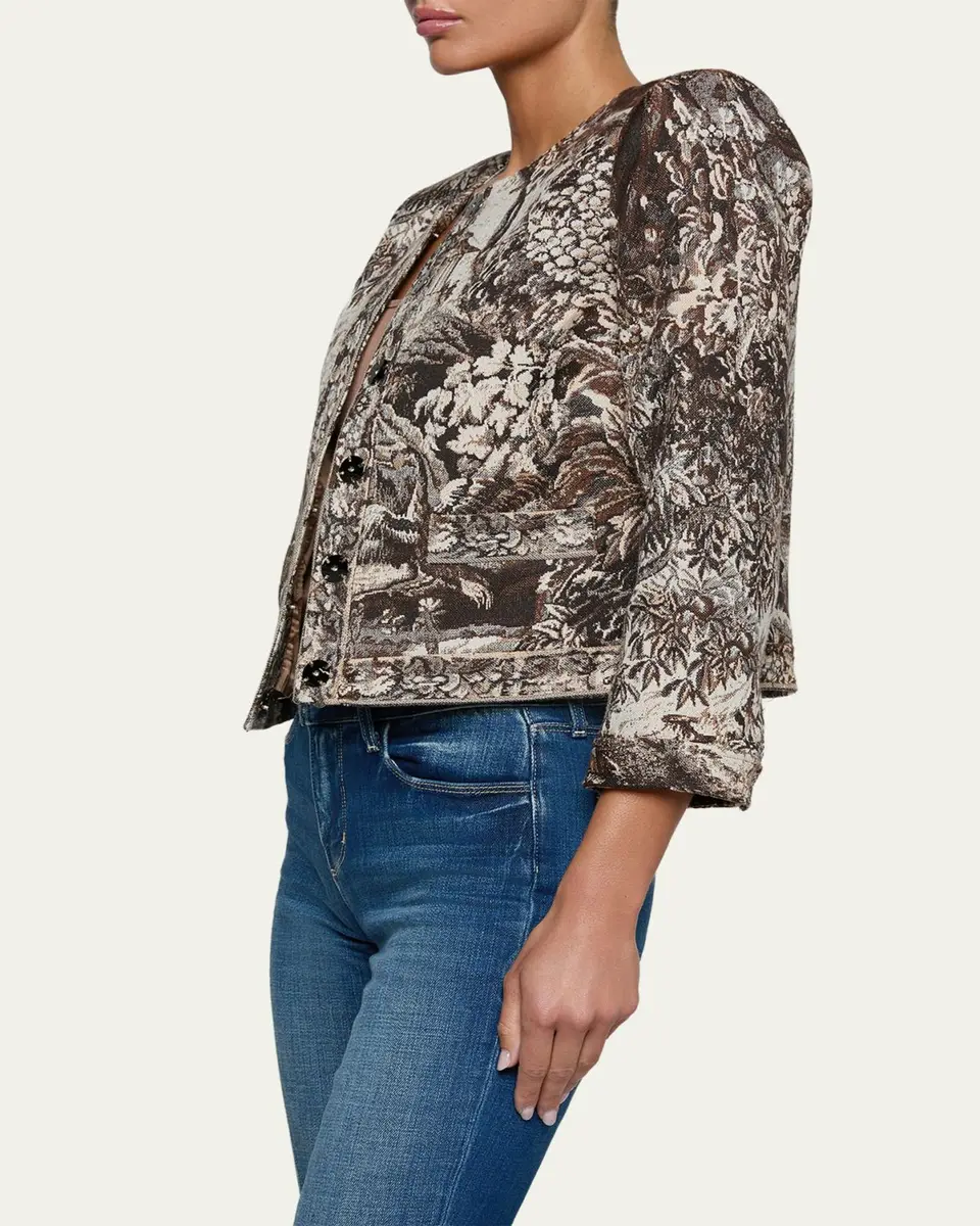 L'Agence Lian Collarless Tapestry Jacquard Jacket | Thumbnail 4 L'Agence Lian Collarless Tapestry Jacquard Jacket | Thumbnail 4