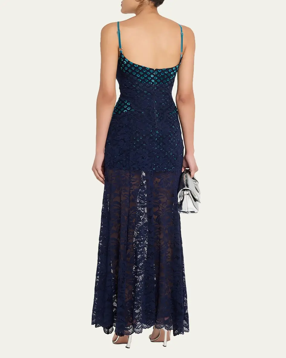 Rabanne Long Lace V-Neck Sleeveless Dress | Thumbnail 3 Rabanne Long Lace V-Neck Sleeveless Dress | Thumbnail 3