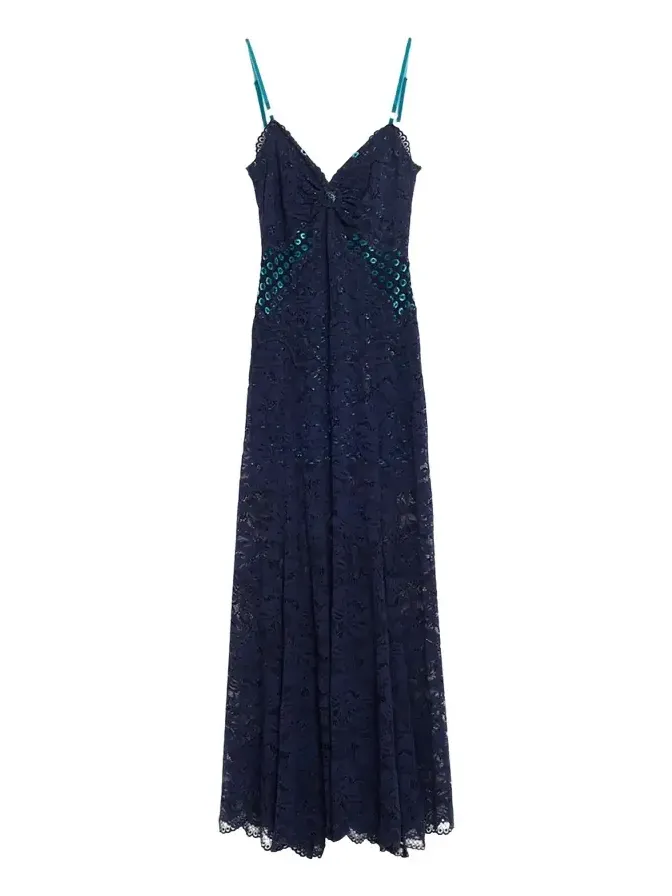 Long Lace V-Neck Sleeveless Dress