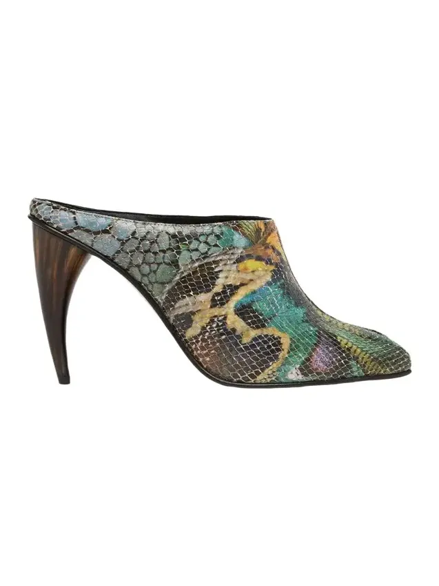 105mm Horn Heel Peep-Toe Mules