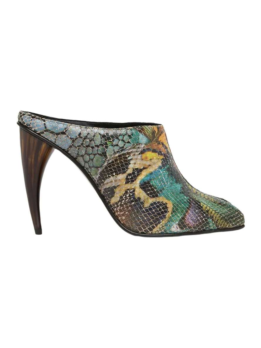 Alexander McQueen 105mm Horn Heel Peep-Toe Mules