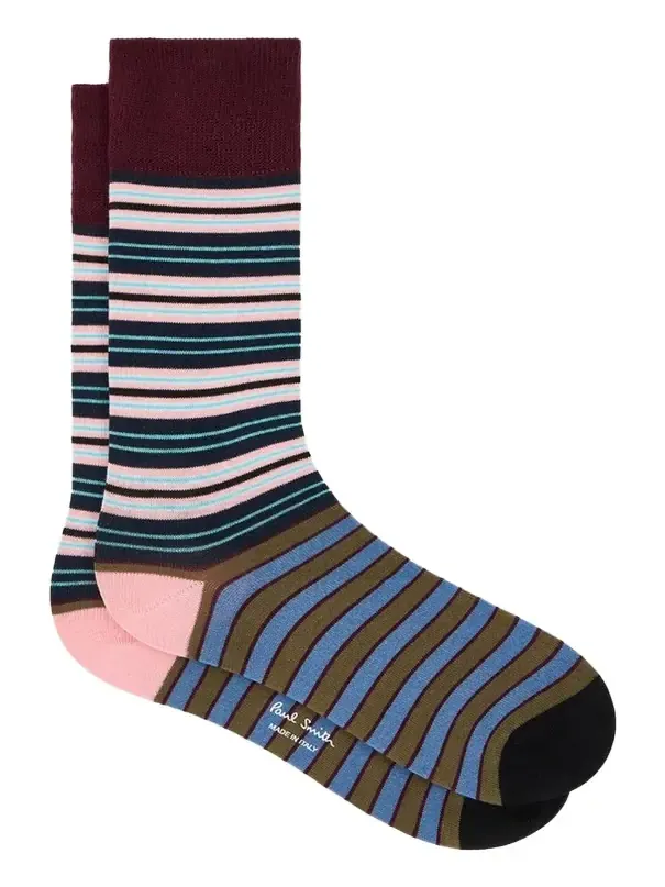 Paul Smith Men's Color-Block Multi-Stripe Crew Socks