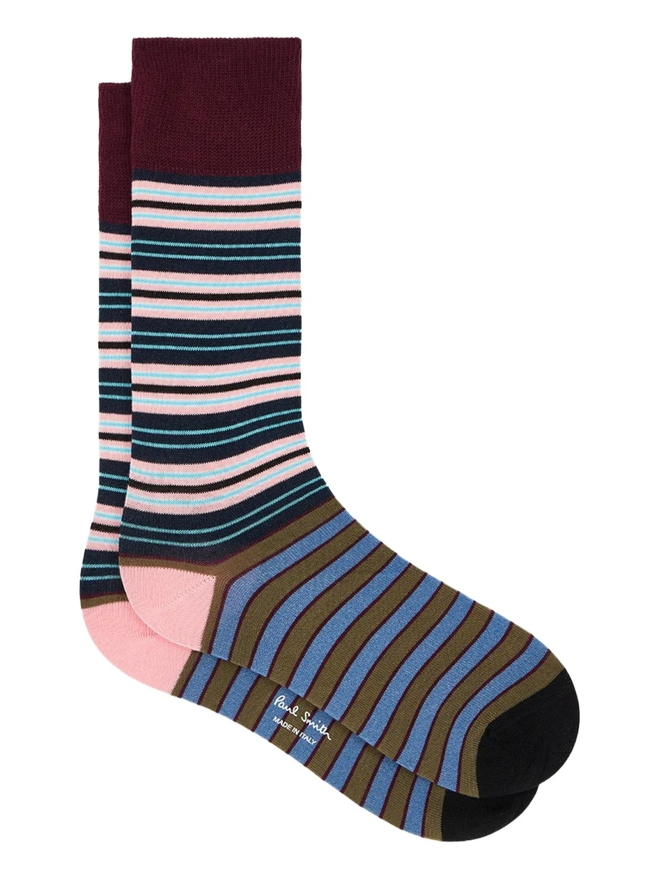 Paul Smith Men's Color-Block Multi-Stripe Crew Socks