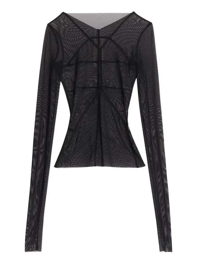 Temple Seamed Mesh Long-Sleeve Top Temple Seamed Mesh Long-Sleeve Top