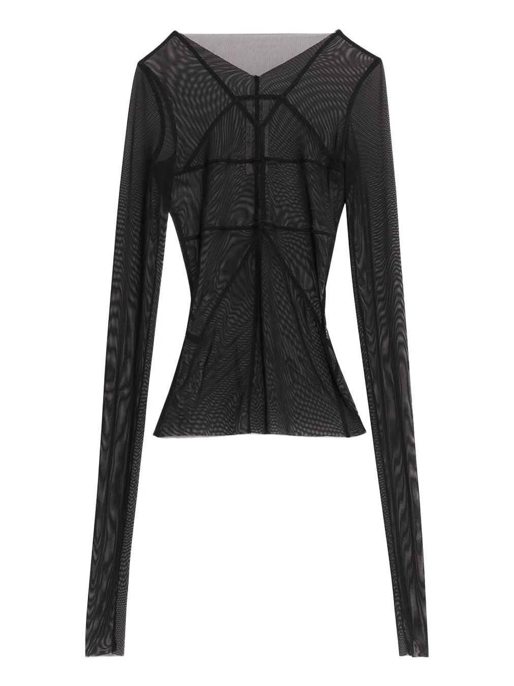 Rick Owens Temple Seamed Mesh Long-Sleeve Top