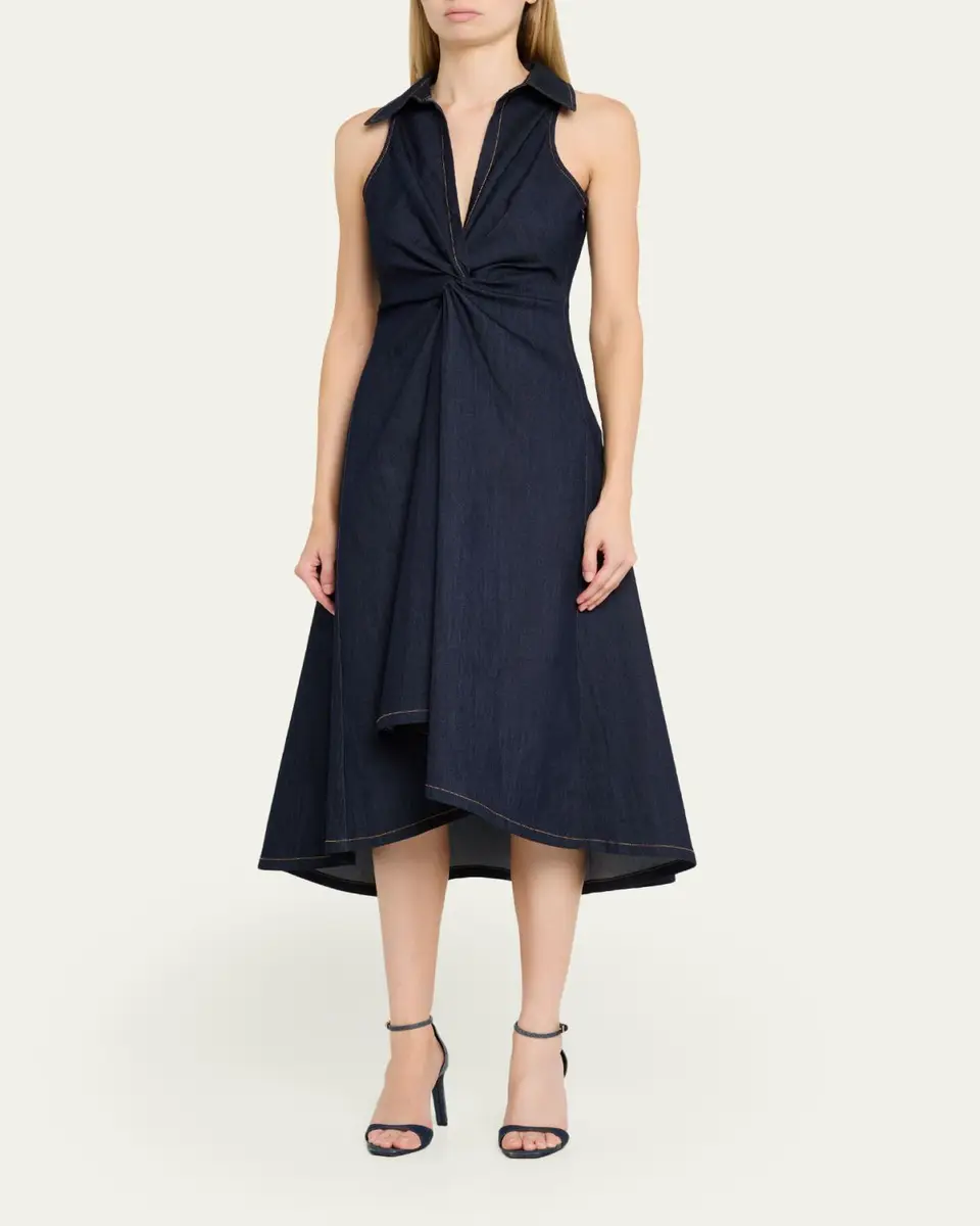 Cinq à Sept Sherri Twist-Front Denim Dress | Thumbnail 4 Cinq à Sept Sherri Twist-Front Denim Dress | Thumbnail 4