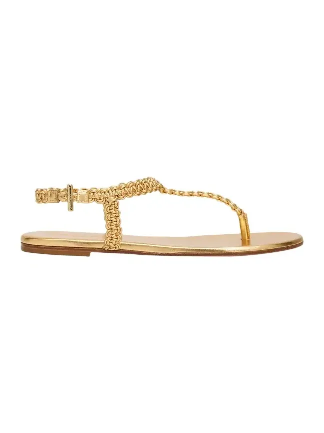 Braided Metallic Nappa Leather Thong Sandals