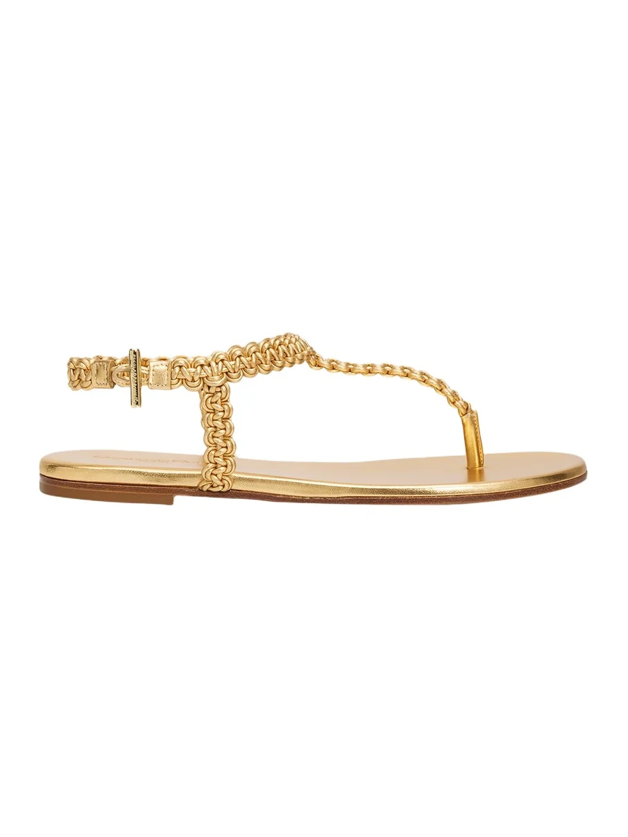 Braided Metallic Nappa Leather Thong Sandals Braided Metallic Nappa Leather Thong Sandals