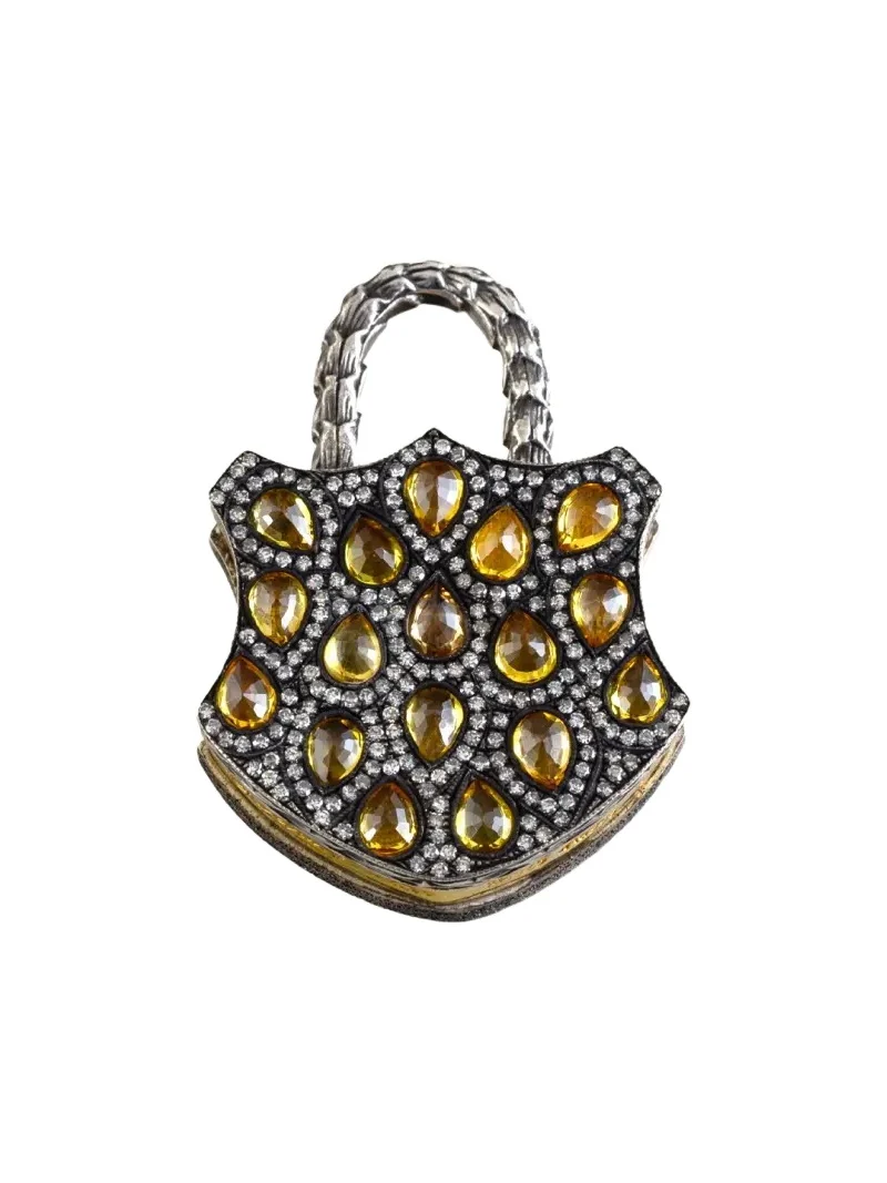 24K Yellow Gold and Silver Diamond and Sapphire Padlock Pendant 24K Yellow Gold and Silver Diamond and Sapphire Padlock Pendant