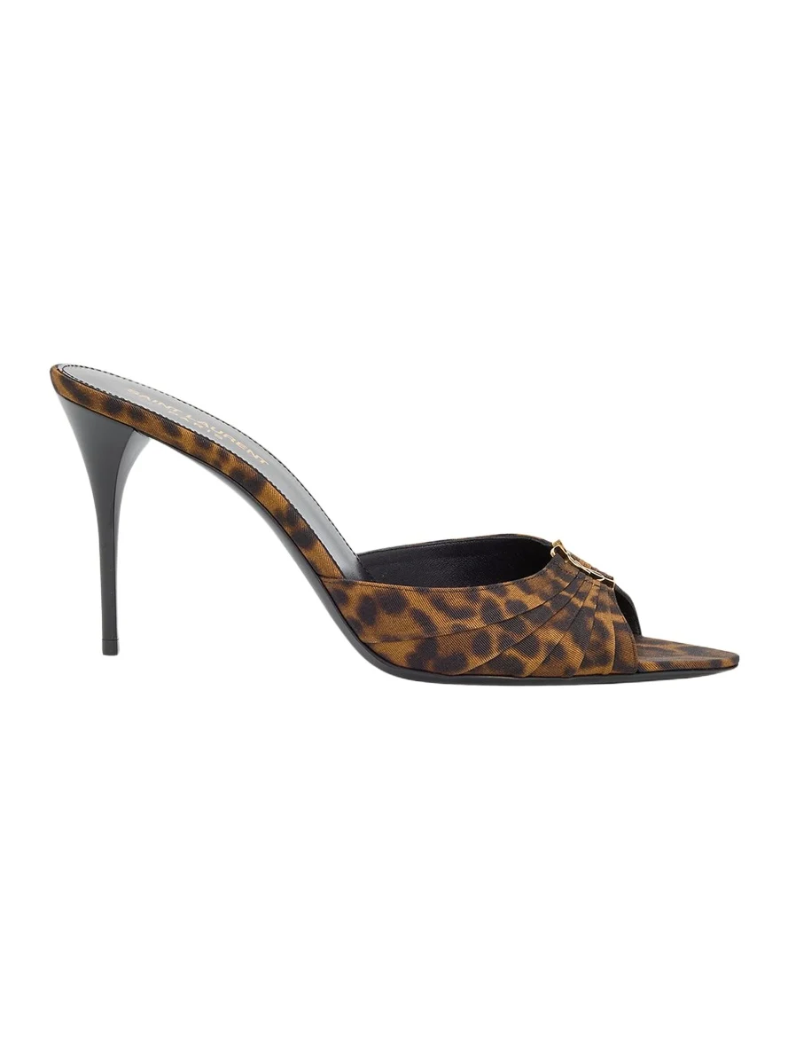Saint Laurent 90mm Leopard Grosgrain Mule Pumps