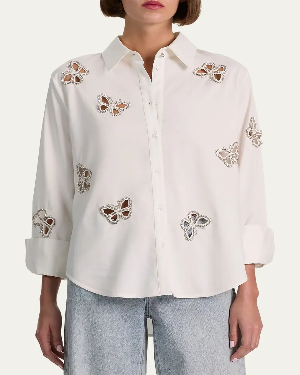 Alice + Olivia Finely Embellished Cutout Button-Front Shirt | Thumbnail 4 Alice + Olivia Finely Embellished Cutout Button-Front Shirt | Thumbnail 4