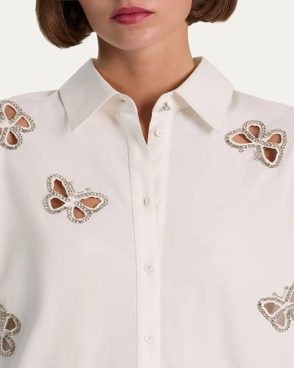 Alice + Olivia Finely Embellished Cutout Button-Front Shirt | Thumbnail 5 Alice + Olivia Finely Embellished Cutout Button-Front Shirt | Thumbnail 5