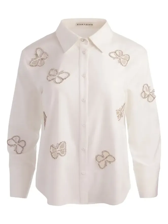 Finely Embellished Cutout Button-Front Shirt Finely Embellished Cutout Button-Front Shirt