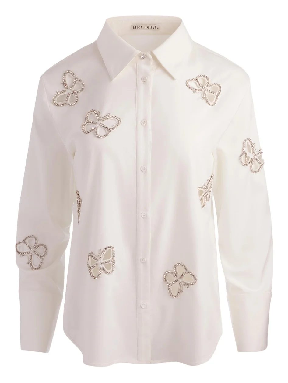 Finely Embellished Cutout Button-Front Shirt Finely Embellished Cutout Button-Front Shirt