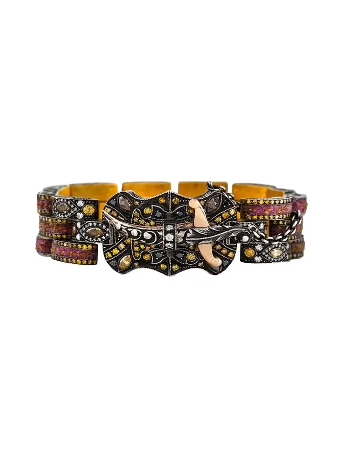 24K Multi-Diamond Rose Tank Bracelet
