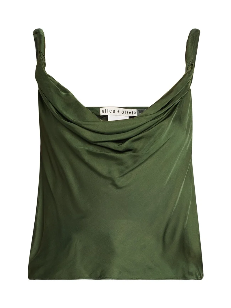 Alice + Olivia Monique Twisted-Strap Satin Tank Top