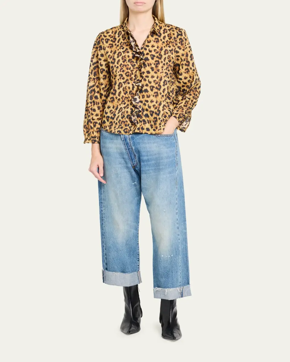 R13 Leopard-Print Cotton Ruffle Blouse | Thumbnail 2