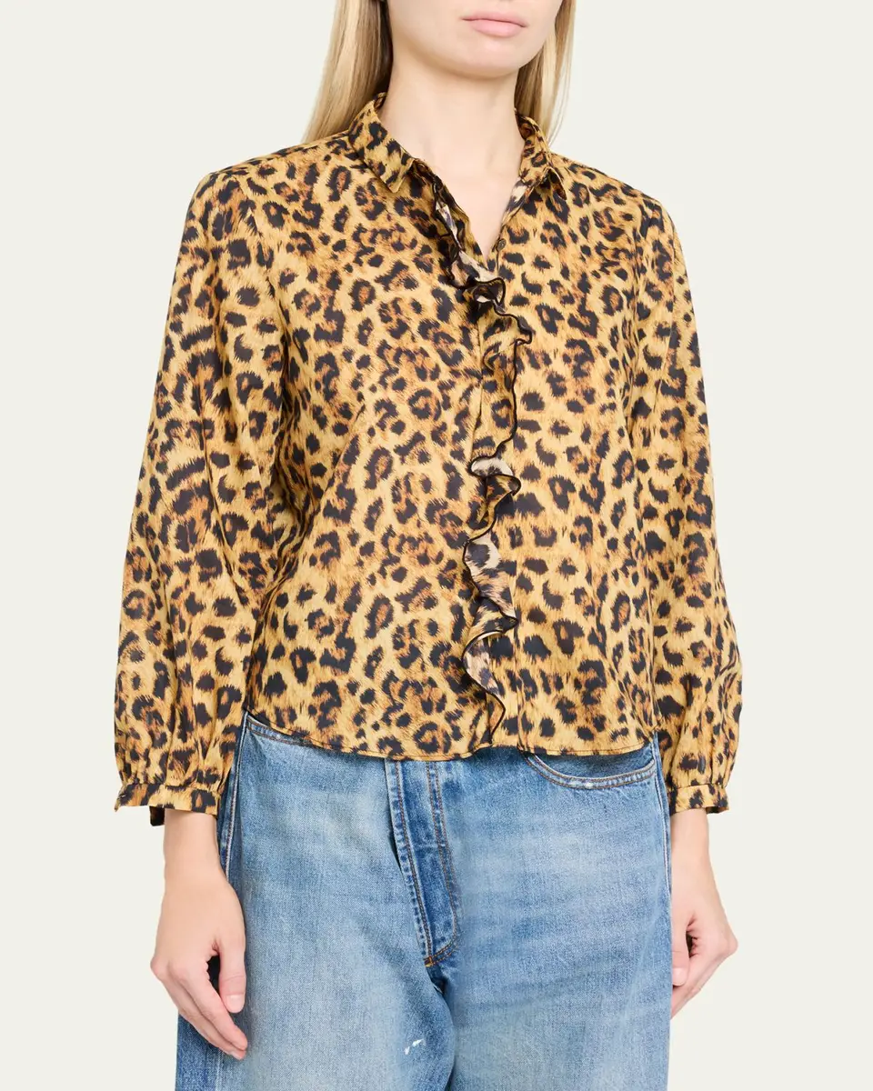R13 Leopard-Print Cotton Ruffle Blouse | Thumbnail 4