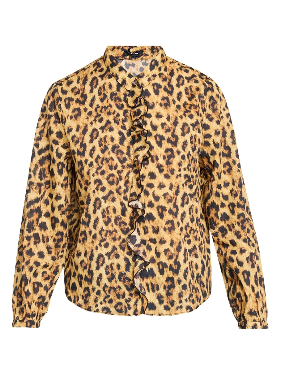 R13 Leopard-Print Cotton Ruffle Blouse
