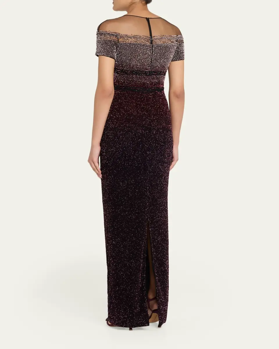 PAMELLA ROLAND Short-Sleeve Signature Sequined Column Gown | Thumbnail 3 PAMELLA ROLAND Short-Sleeve Signature Sequined Column Gown | Thumbnail 3