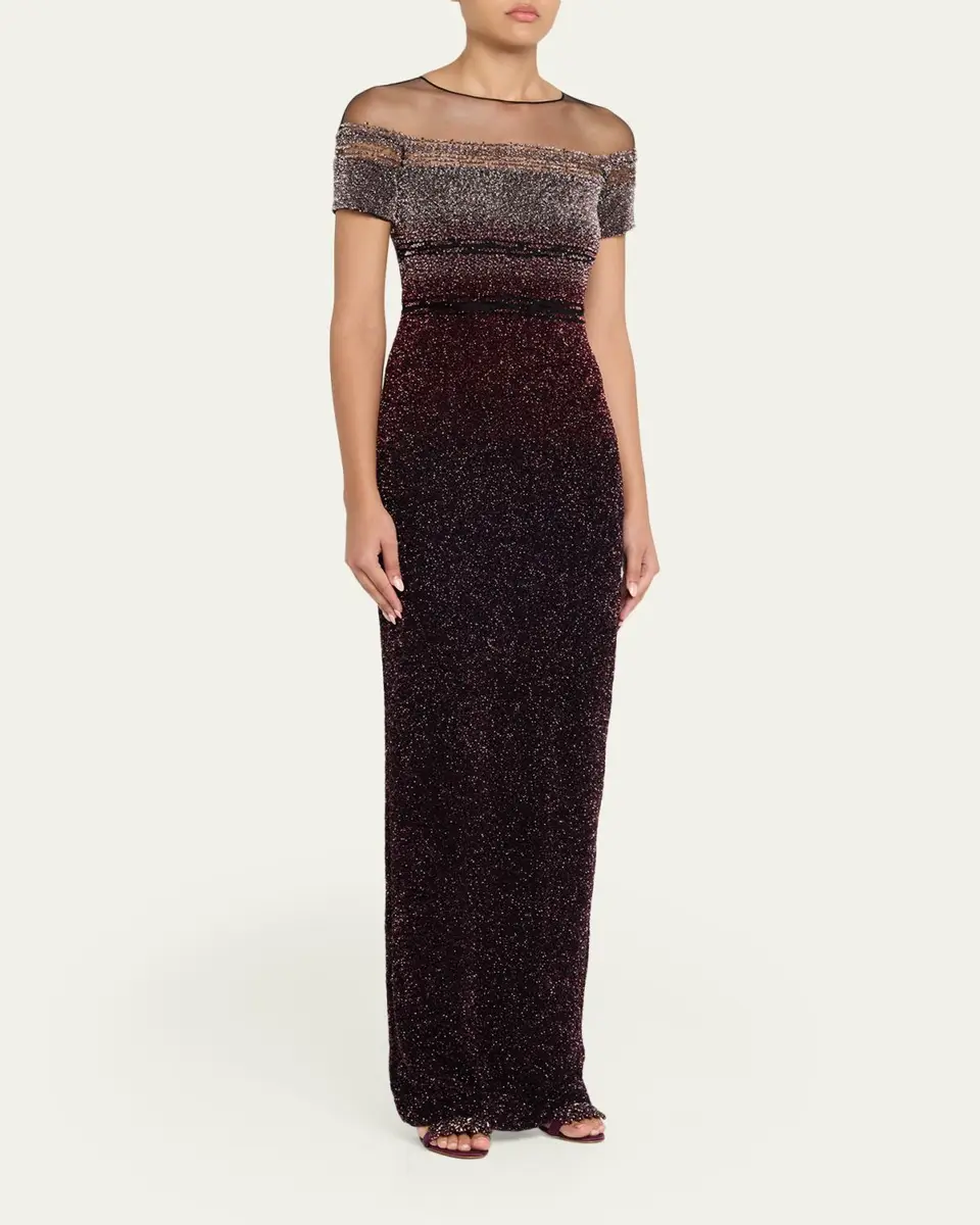PAMELLA ROLAND Short-Sleeve Signature Sequined Column Gown | Thumbnail 4 PAMELLA ROLAND Short-Sleeve Signature Sequined Column Gown | Thumbnail 4
