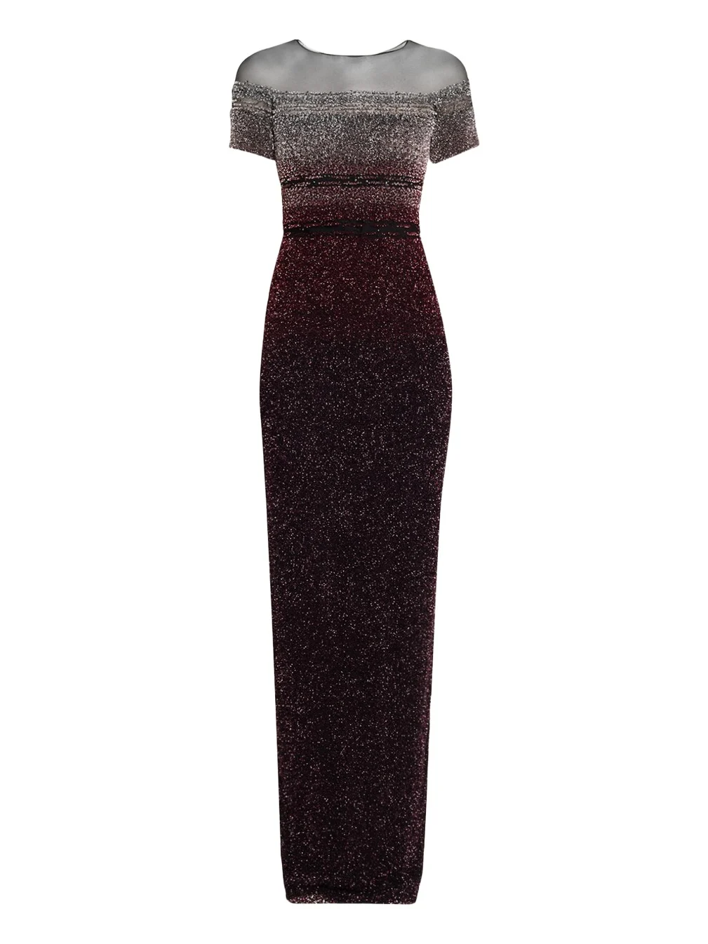 Short-Sleeve Signature Sequined Column Gown