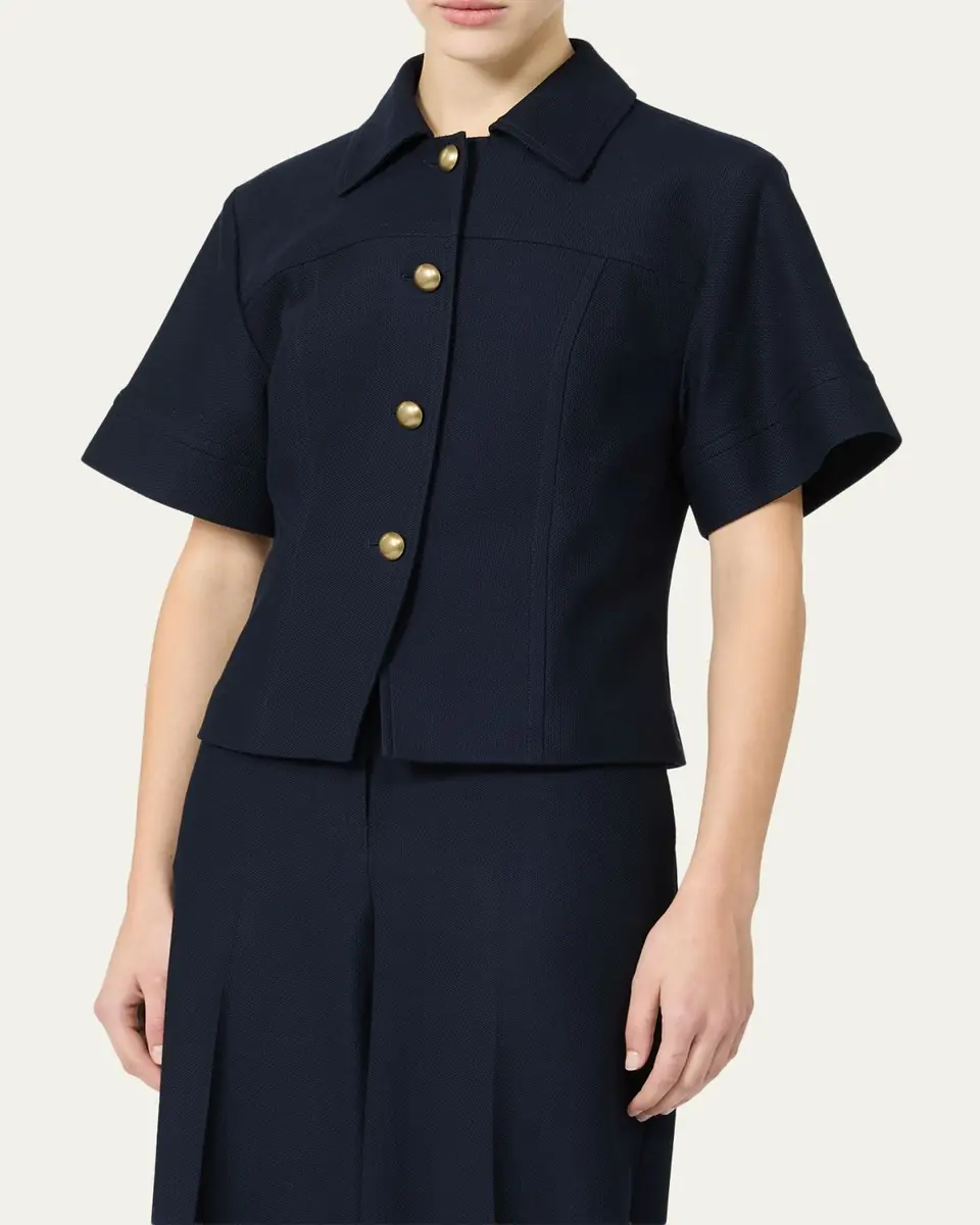 Max Mara Risorsa Short-Sleeve Pique Shirt Jacket | Thumbnail 4
