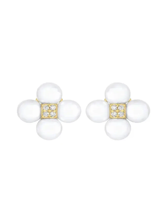 18K Yellow Gold Pearl and Diamond Sequence Earrings 18K Yellow Gold Pearl and Diamond Sequence Earrings
