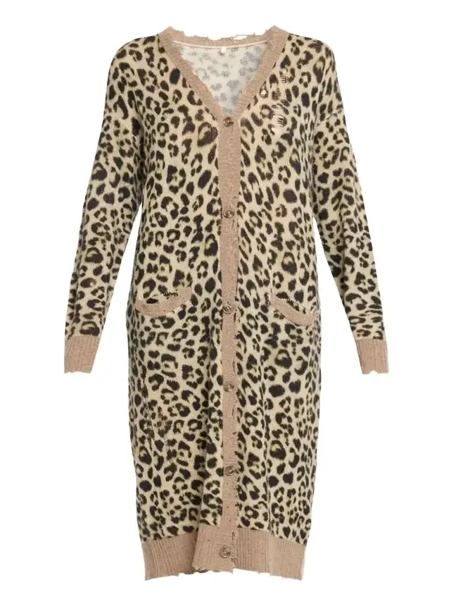 Leopard-Print Long Cashmere Cardigan