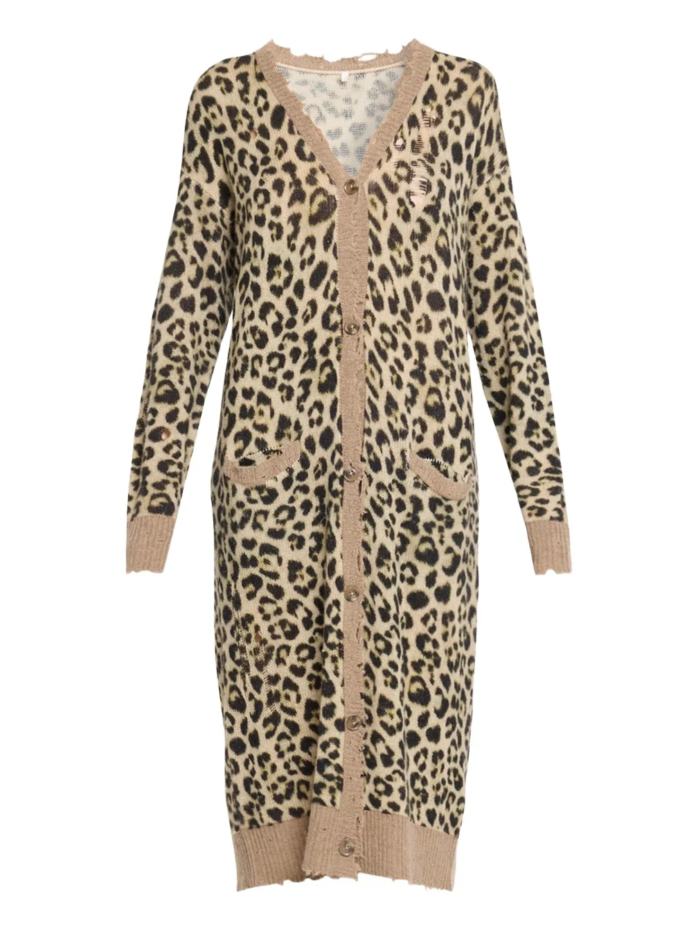 R13 Leopard-Print Long Cashmere Cardigan