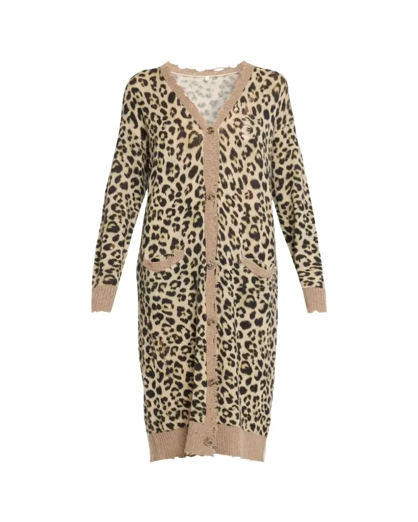 R13 Leopard-Print Long Cashmere Cardigan | Image 1 R13 Leopard-Print Long Cashmere Cardigan | Image 1