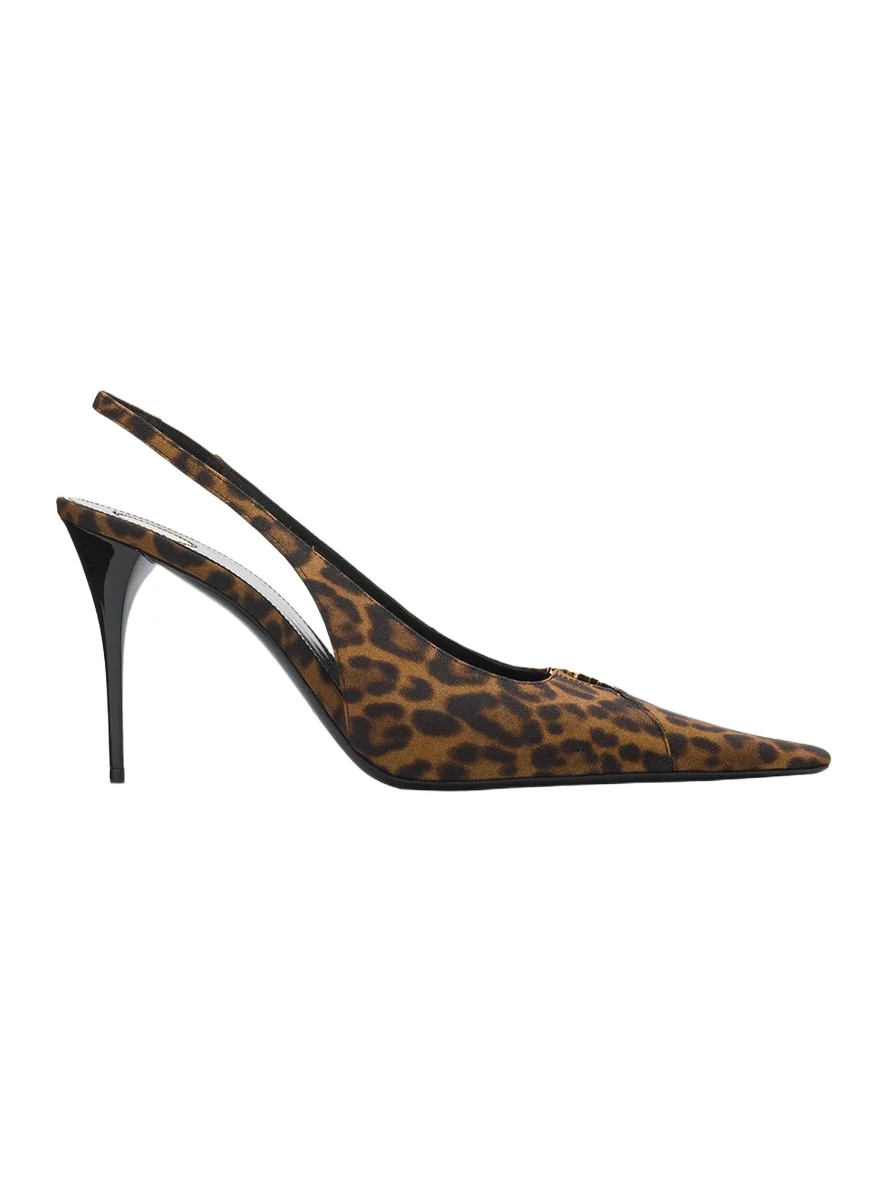 Saint Laurent 90mm YSL Leopard Grosgrain Slingback Pumps