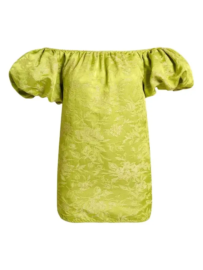 Saint Laurent Duchesse Satin Brocade Puff-Sleeve Mini Dress