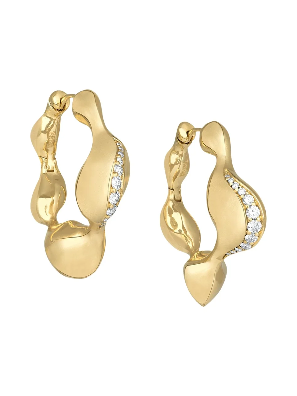 18K Yellow Gold Cayrn Diamond Hoop Earrings