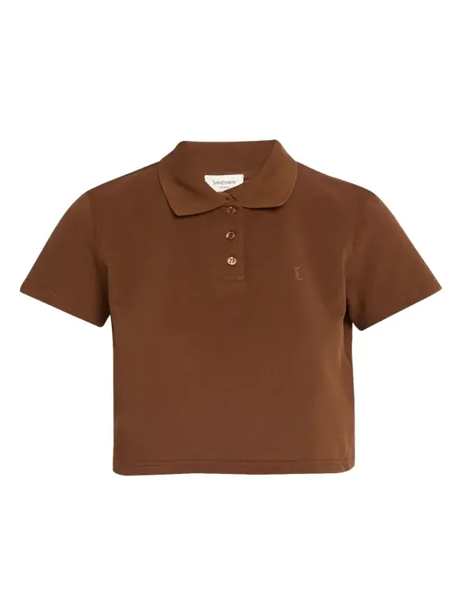YSL Cotton Pique Crop Polo Shirt