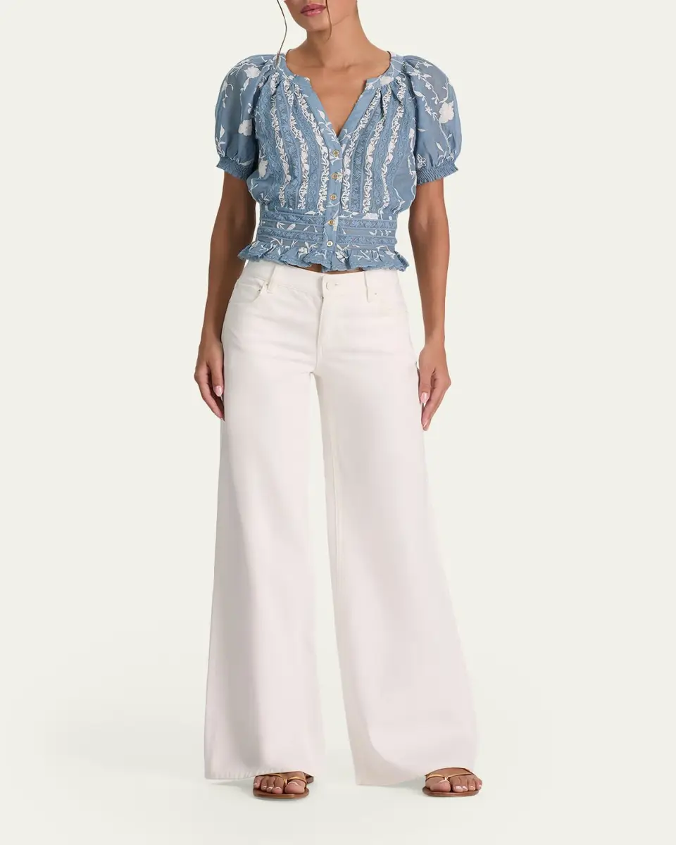 Alice + Olivia Kathryn Embroidered Short-Sleeve Blouse | Thumbnail 2 Alice + Olivia Kathryn Embroidered Short-Sleeve Blouse | Thumbnail 2