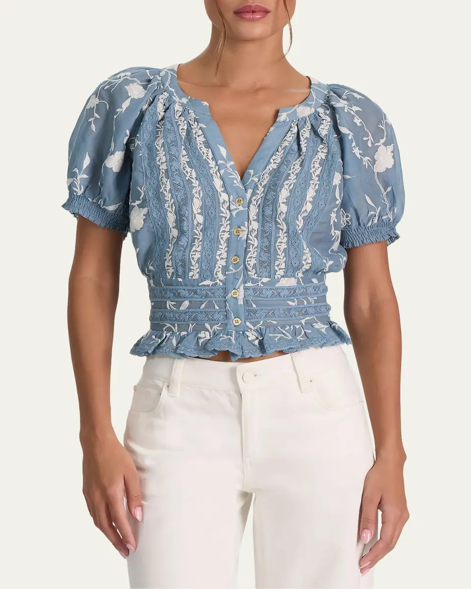 Alice + Olivia Kathryn Embroidered Short-Sleeve Blouse | Thumbnail 4 Alice + Olivia Kathryn Embroidered Short-Sleeve Blouse | Thumbnail 4