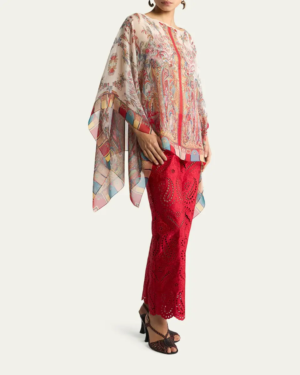Etro Paisley Foliage Motif Silk Poncho Top | Thumbnail 2