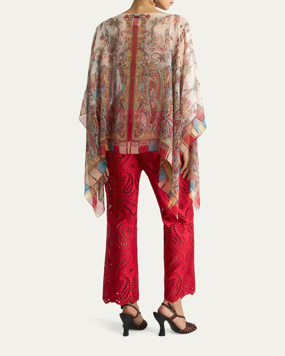 Etro Paisley Foliage Motif Silk Poncho Top | Thumbnail 3