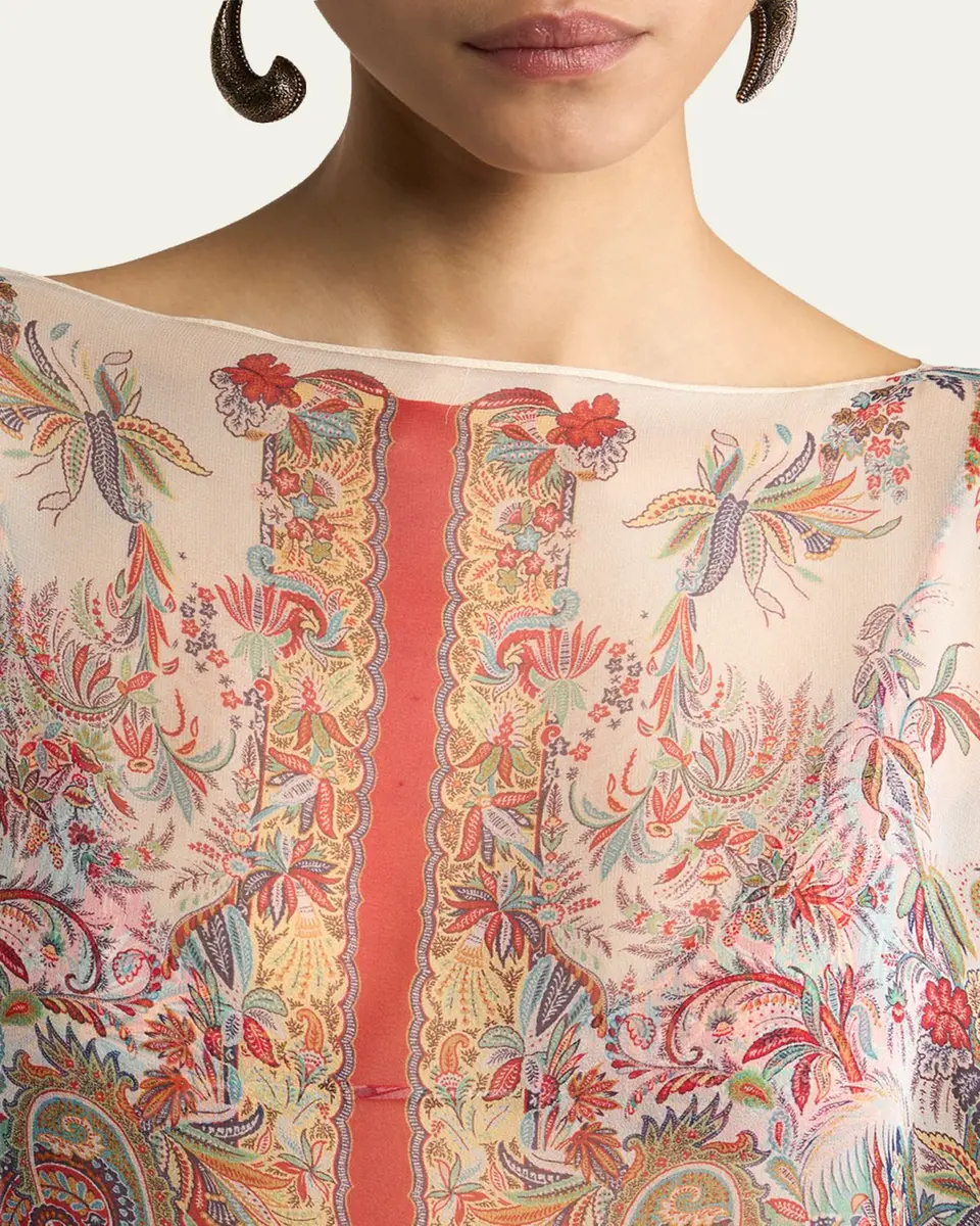 Etro Paisley Foliage Motif Silk Poncho Top | Thumbnail 4