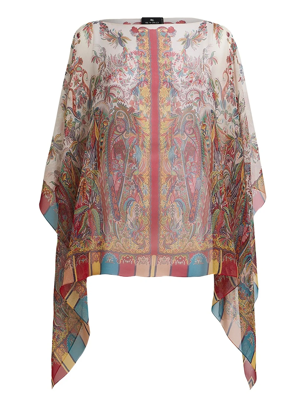Paisley Foliage Motif Silk Poncho Top Paisley Foliage Motif Silk Poncho Top