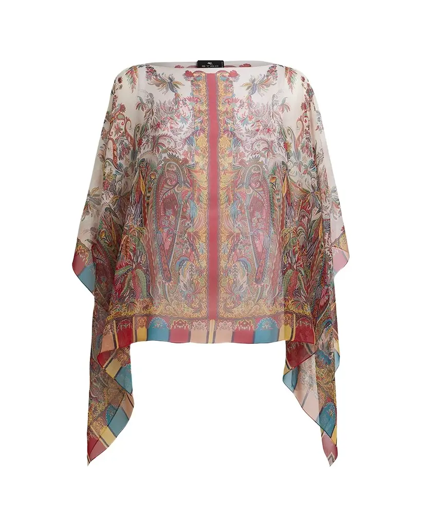 Etro Paisley Foliage Motif Silk Poncho Top | Image 1 Etro Paisley Foliage Motif Silk Poncho Top | Image 1