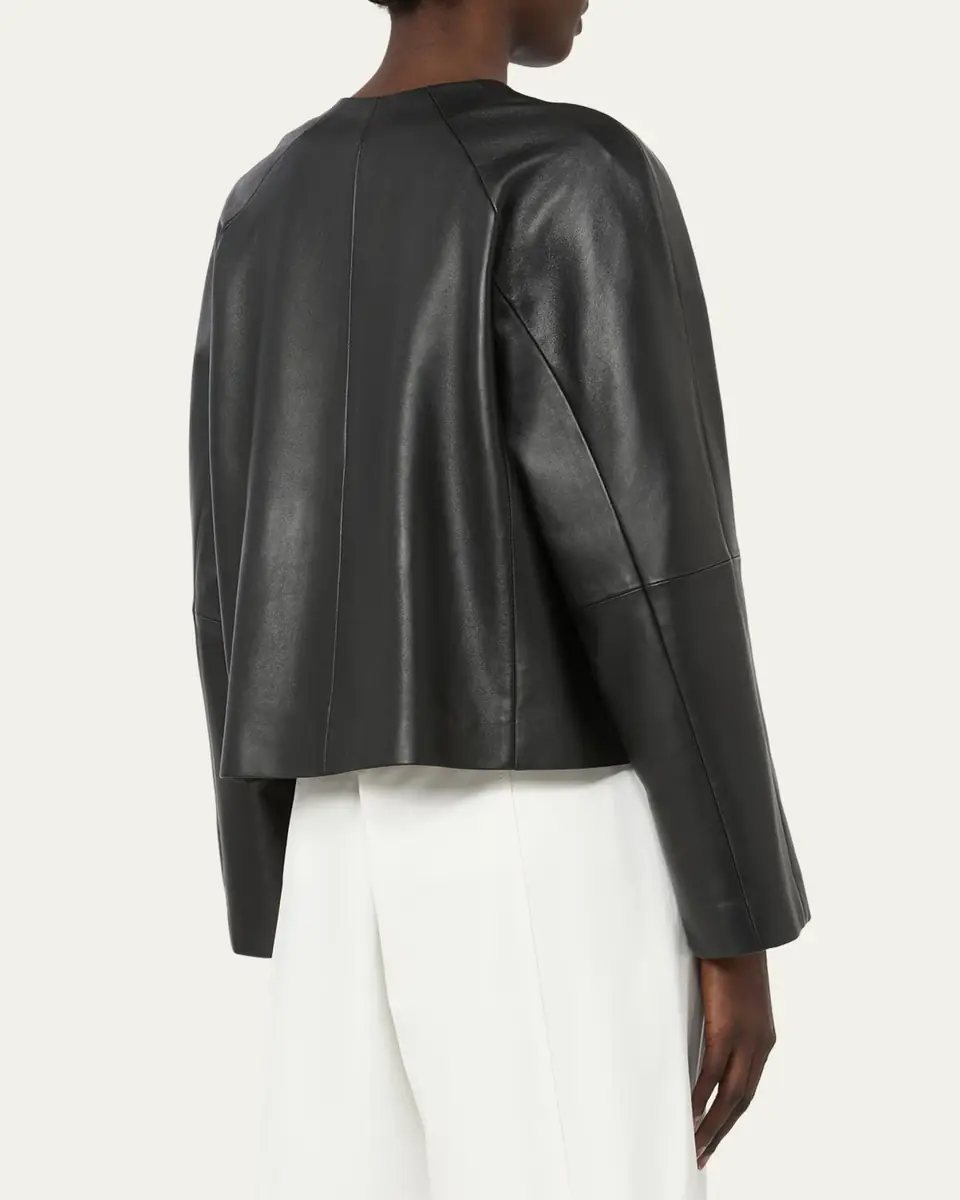 Max Mara Raglan-Sleeve Leather Single-Breasted Jacket | Thumbnail 2 Max Mara Raglan-Sleeve Leather Single-Breasted Jacket | Thumbnail 2